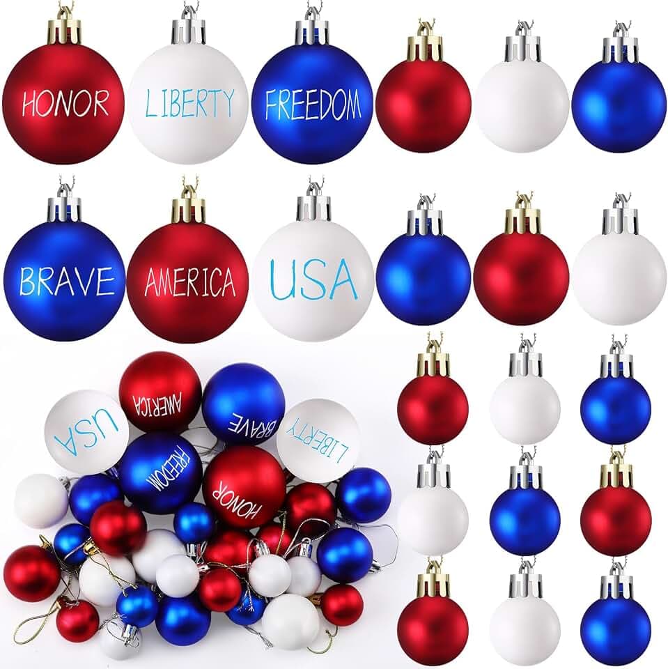 VioraWhite 60 Pcs Patriotic Tree Ornaments 4th of July 3 Sizes,Letter