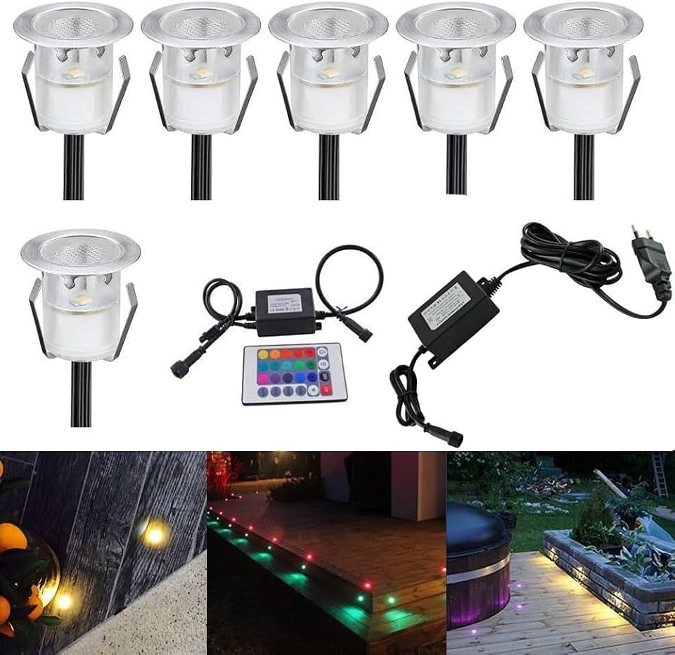 fvtled 20 x Spot Außen LED Einbauleuchten für Terrasse 'enterre, IP67 dc12 V- Beleuchtung für Weg Treppe Landschaft Schritt Lot de 6-RGB