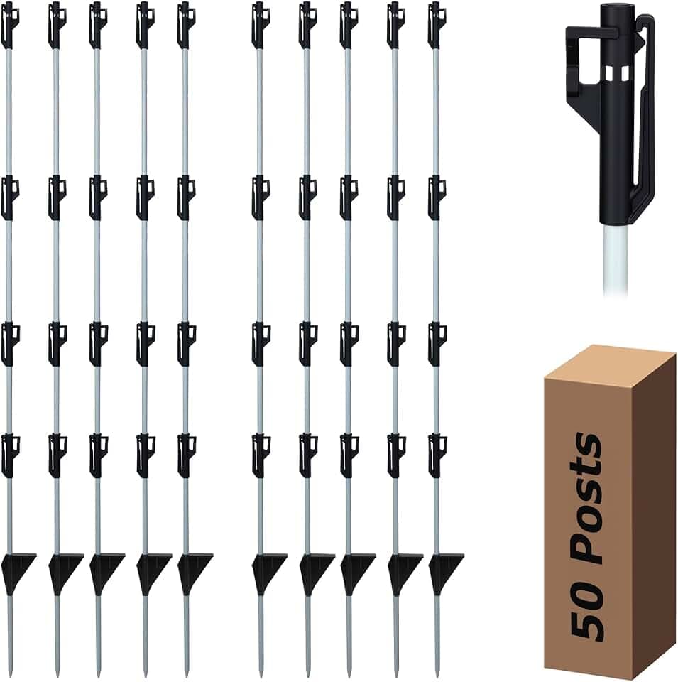 50 Pack 48 inch Fixed Insulator Electric Fiberglass Fence Posts Grey