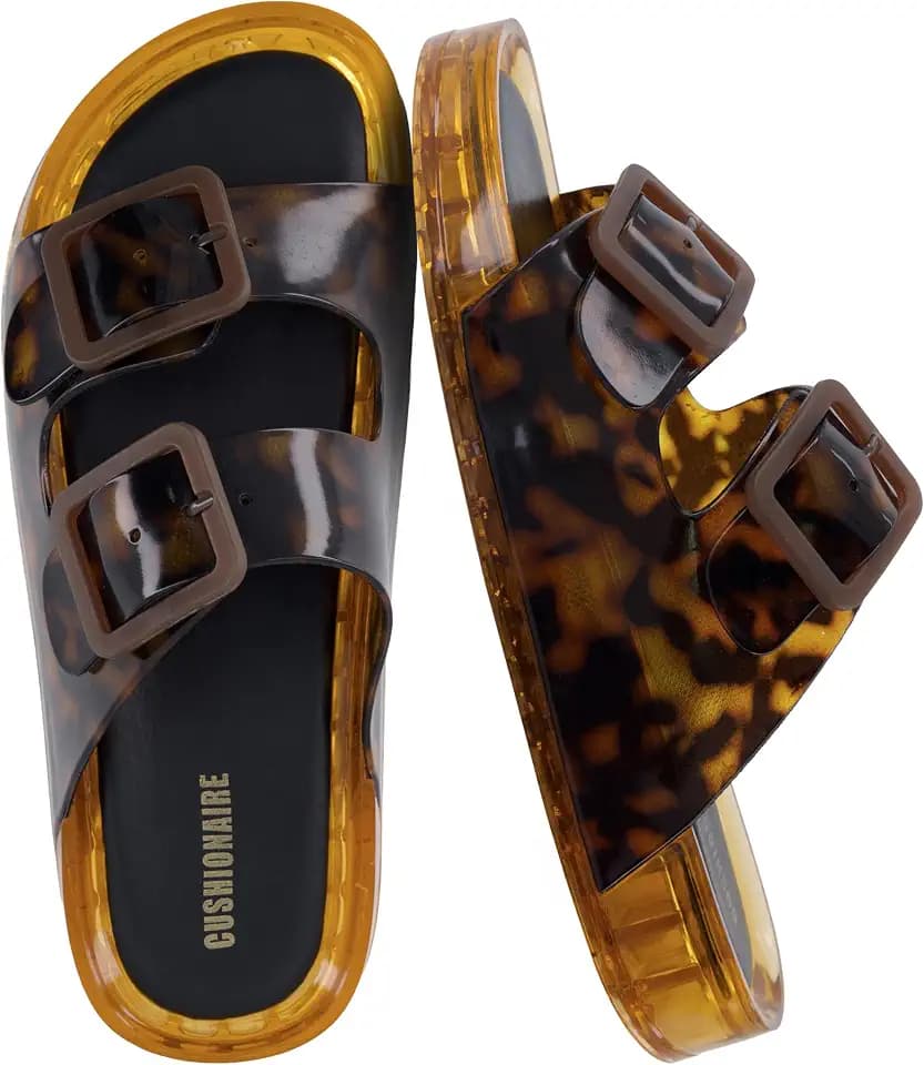 CUSHIONAIRE Pool Jelly Sandals for Women, Slides Shower Shoes for Beach, Tortoise 10