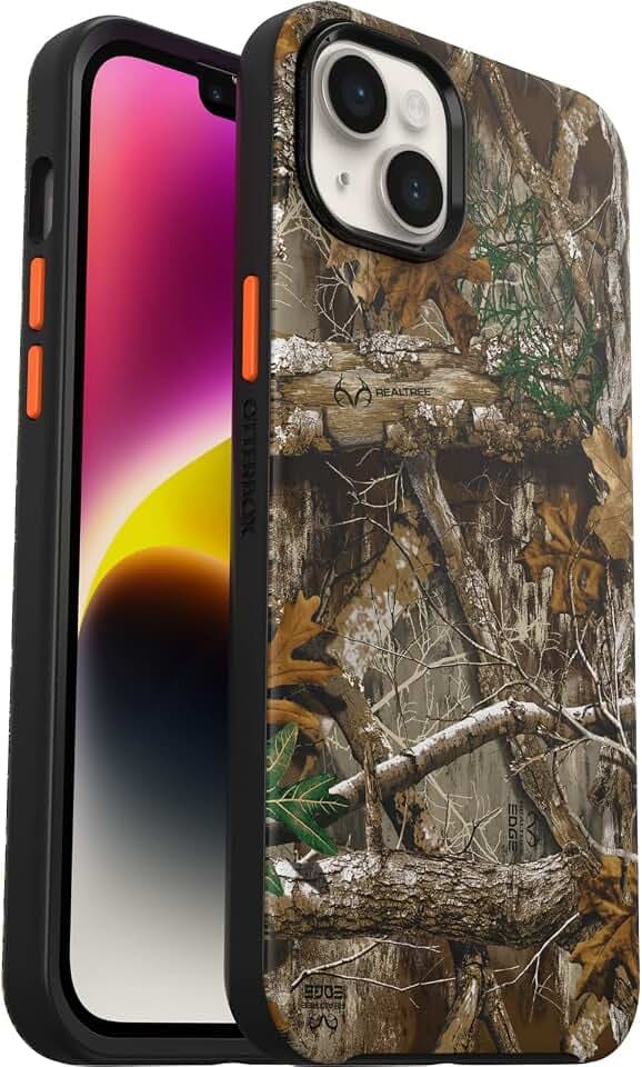 OtterBox iPhone 14 Plus Symmetry Series+ Case - REALTREE BLAZE EDGE (Camo), ultra-sleek, snaps to MagSafe, raised edges protect camera & screen