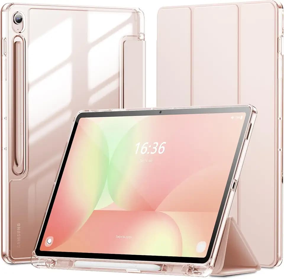 INFILAND for Galaxy Tab S10 FE Plus Case (2025) 13.1 Inch Slim Tri-fold Clear Protective Case Cover with S Pen Holder for Samsung Galaxy Tablet S10 FE+ (Rose Gold)