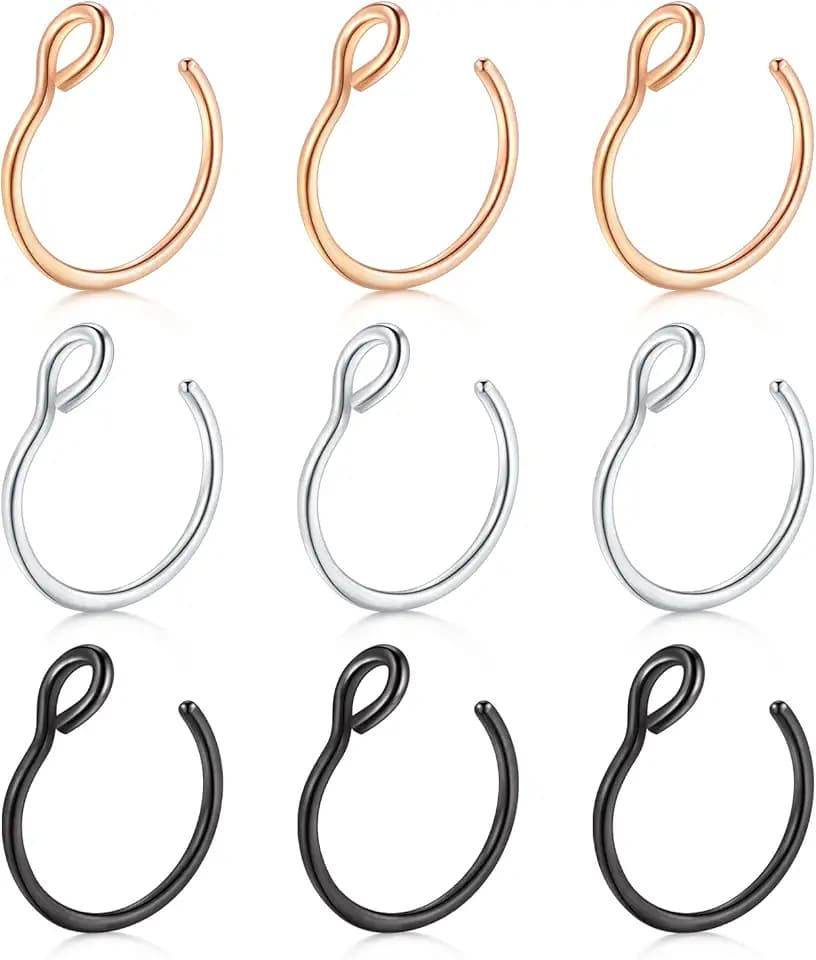 D.Bella 20G Fake Piercing Jewelry Hoop for Faux Lip Septum Nose Ring Set,8mm
