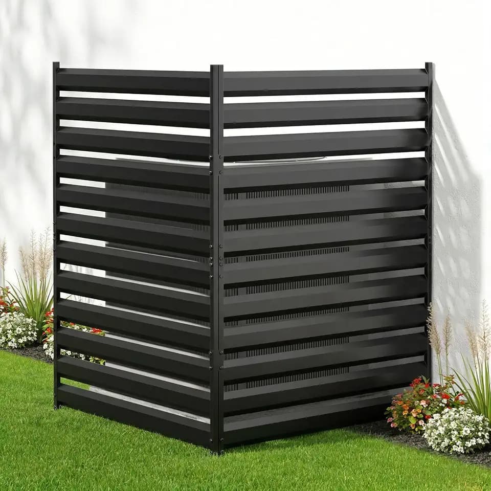 Baotree 48" H x 38" W (2 Panels) Air Conditioner Metal Fence Screen Trash Can Privacy Fence Panels for Outside Unit, Pool Eequipment Enclosure, No Dig Backyard Fencing (Black)