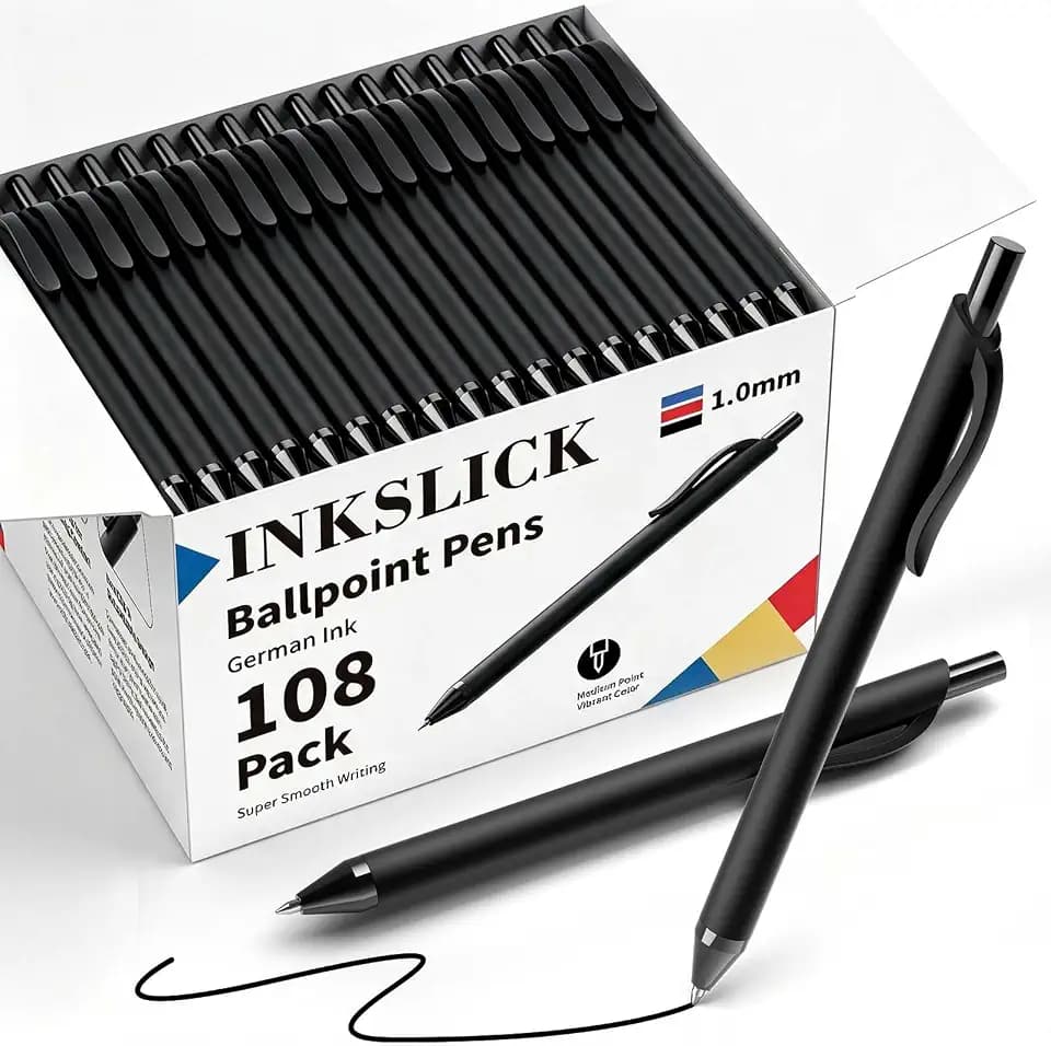 108 Pack Black Ink Pens Bulk Retractable Ballpoint Pens 1.0mm