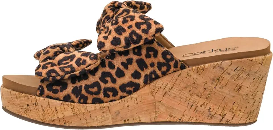 Corkys Footwear Womens Bowed Up 2.5-Inch Wedge Sandals – Featuring Knotted Bows on the Straps, Soft EVA Cushioned Insoles for All-Day Comfort, and a Cork Outsole