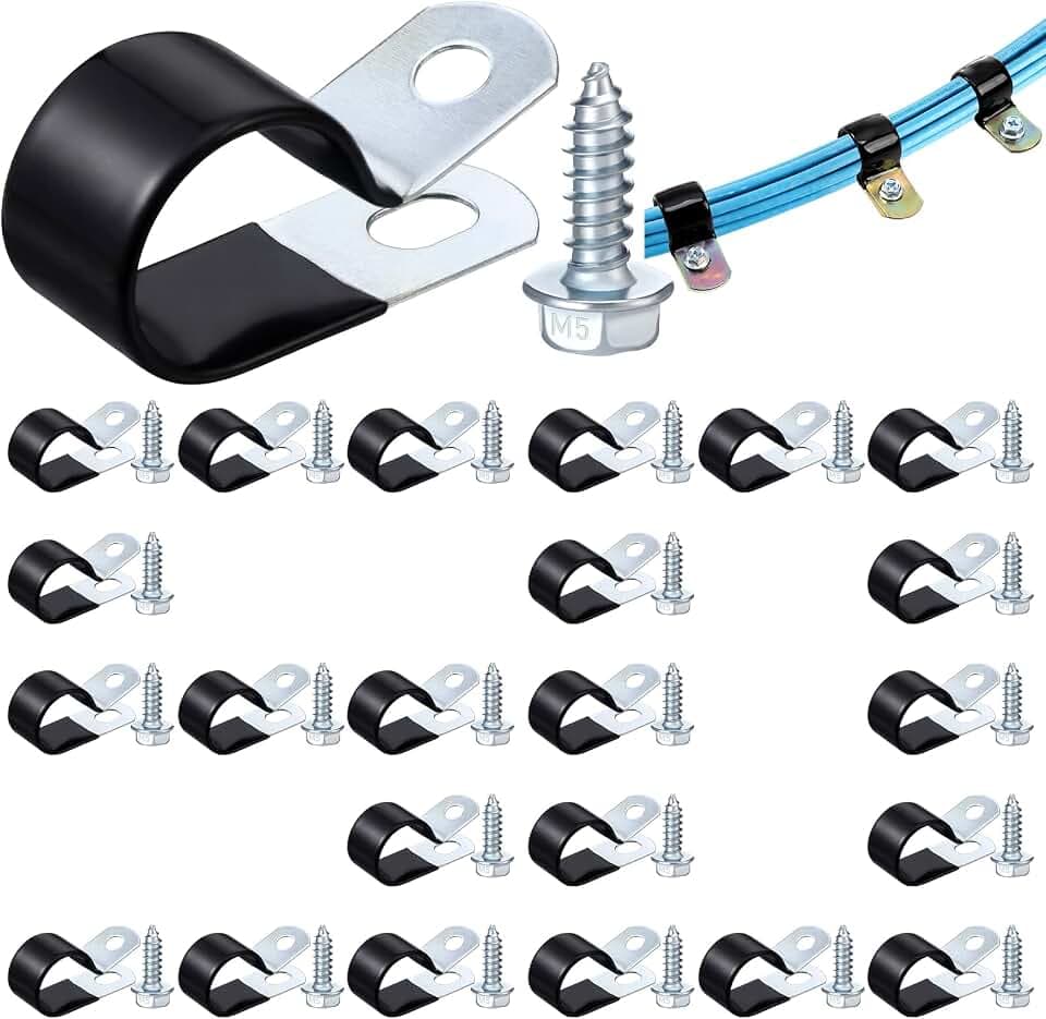 Tandefio 50 Pcs 1" Stainless Steel Cable Clamp with Screw Rubber Coated
