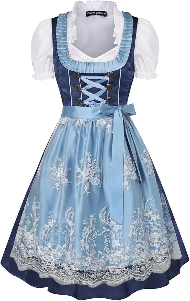 SCARLET DARKNESS Damen Dirndl 3‑Teilig Oktoberfest Spitzen Trachtenkleid