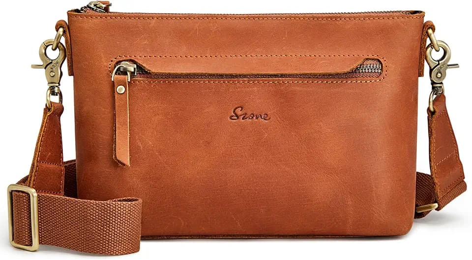 S-ZONE Leather Crossbody Bags for Women Medium Trendy with Wide Strap