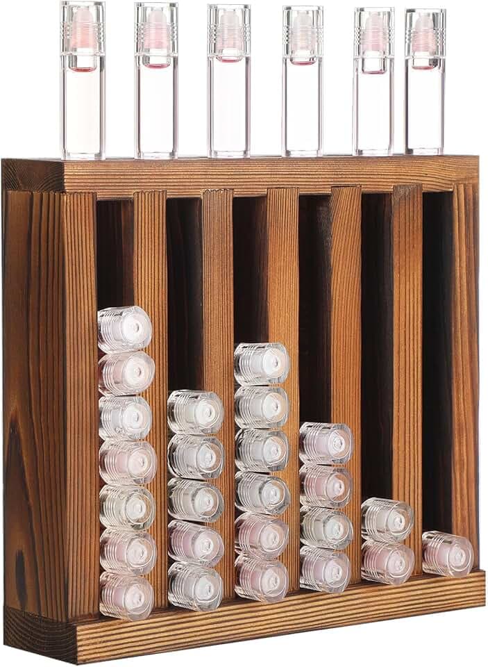Wonderjune 1 Pcs 6 Slot Lip Balm Display 0.7" Wooden Lipstick Holder, Brown