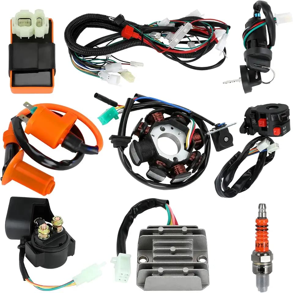 EOPOAYI Complete Wiring Harness Kit Compatible with GY6 150cc 152QMI 157QMJ 4-Stroke Engine ATV Quad 4 Wheeler Scooter Moped Dune Buggy Parts Ignition Coil CDI Startor Starter Relay Solenoid Regulator