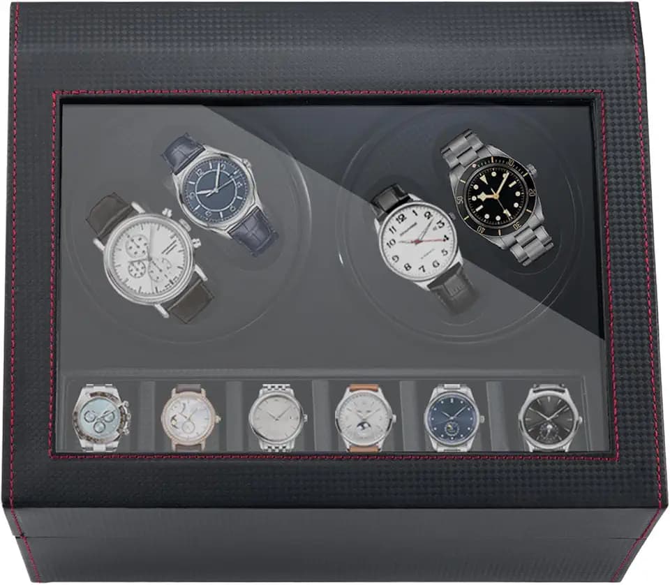 Automatische Uhrenbeweger Box 4+6 PU Leder Luxuriöser Uhrenbeweger Uhrenvitrine für Automatikuhren mit Leisem Wechselstromadapter Watch Winder