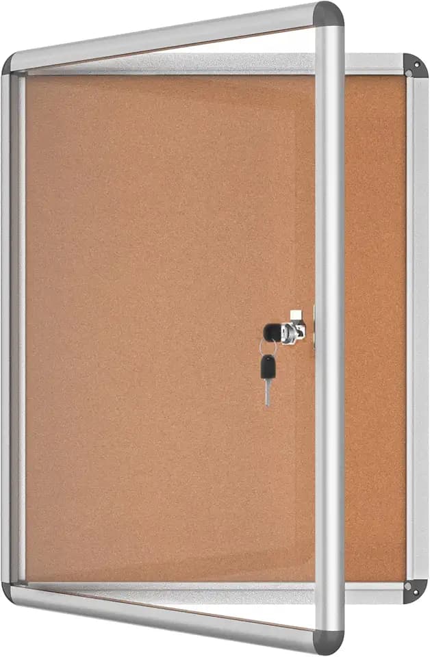 Mifuro 26"x20" Enclosed Bulletin Board, Lockable Weather-Resistant Aluminum Cork Noticeboard for School & Office, Silver Frame w/Cork