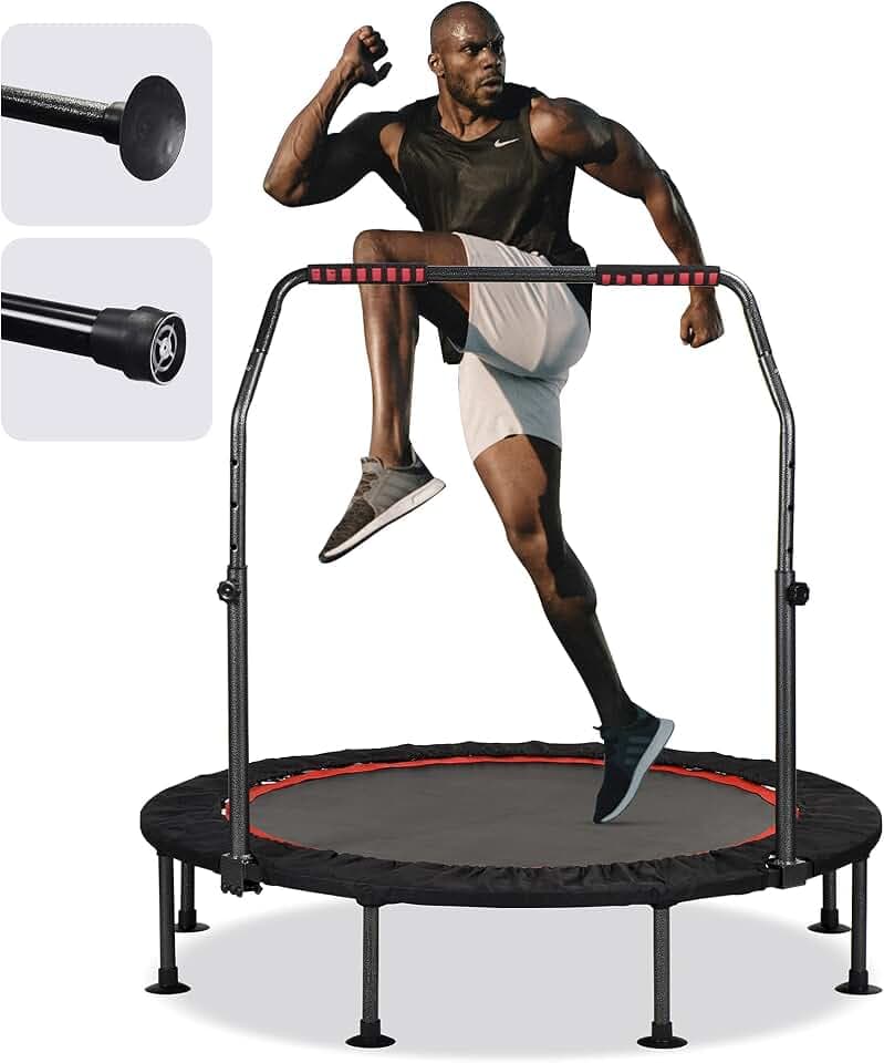 KENSONE 48" Foldable Spring Mini Trampoline for Kids and Adults, Indoor/Outdoor Fitness Rebounder with Adjustable Foam Handle, Max Load 450 lbs