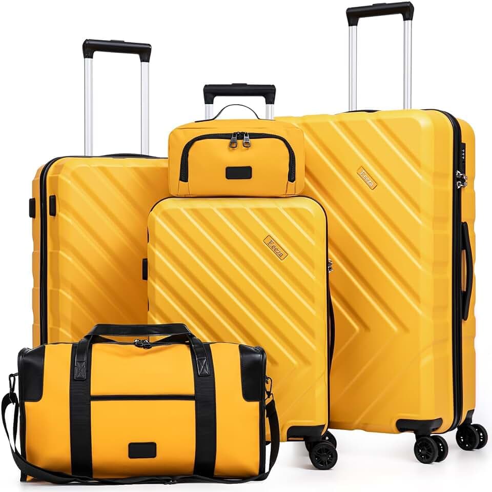 Eeeza ABS+PC Luggage Sets 5 Piece,Suitcases with Wheels(20"/24"/28"),Yellow