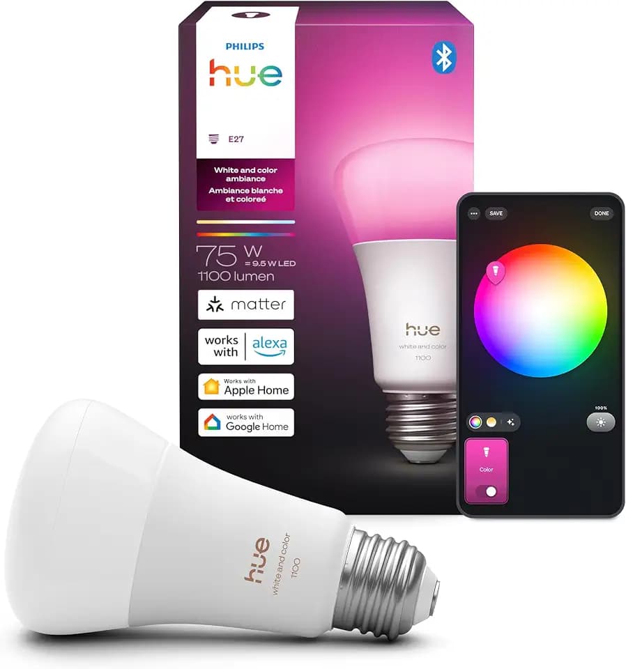Philips Hue Smart LED A19 Bulb 7.2W, E26, 1-Pack