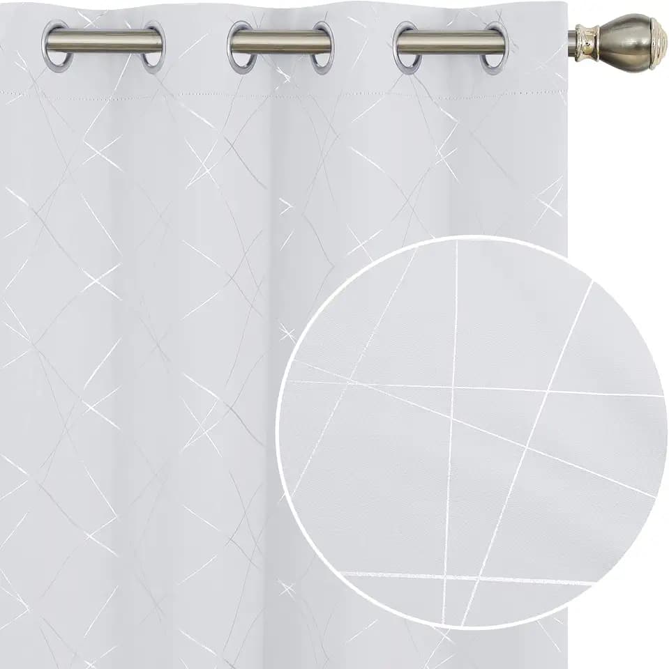 Deconovo Blackout Curtains for Bedroom & Living Room, Thermal Insulated, Room Darkening Drapes, Geometric, Grommet Top, 2 Panels, Star White, 52W x 108L Inch, Intersection
