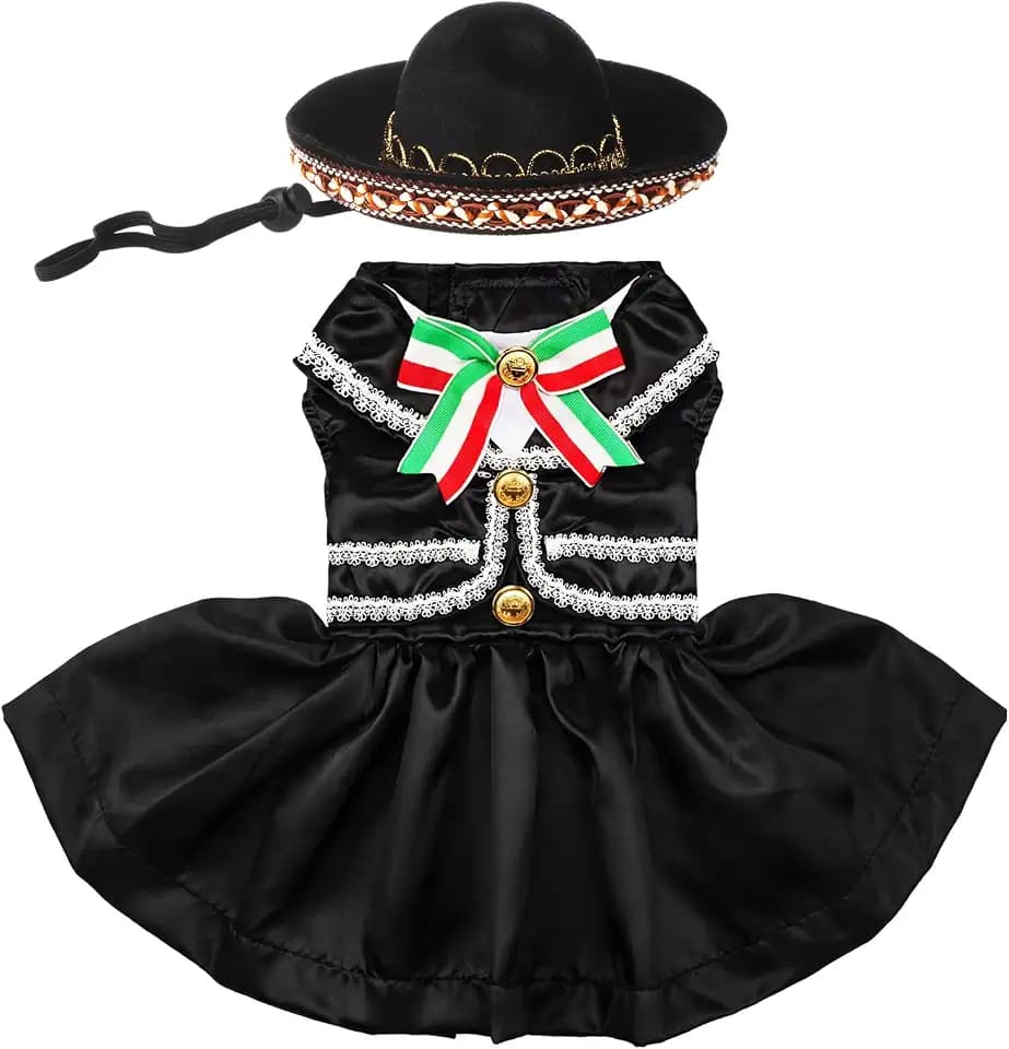 Halloween Mariachi Mexican Costume for Dog Cat, M, Style2, Black