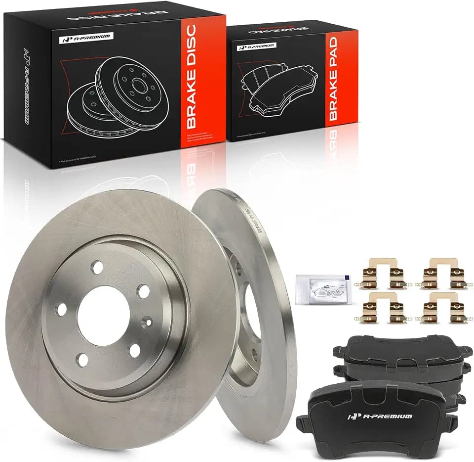 A-Premium 11.80 inch (299.9mm) Rear Solid Brake Rotors and Ceramic Pads Kit