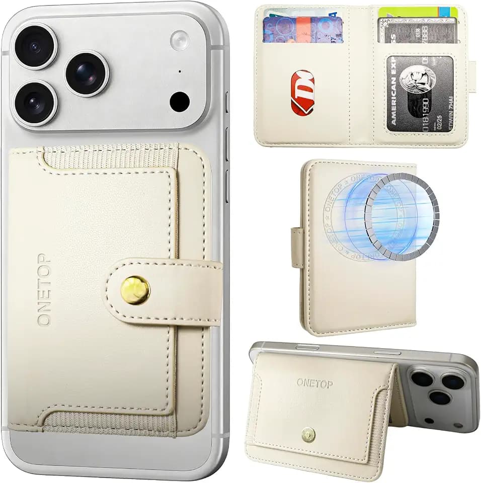 ONETOP for MagSafe Wallet,Magnetic Phone Wallet with 5 Card Slots,Beige