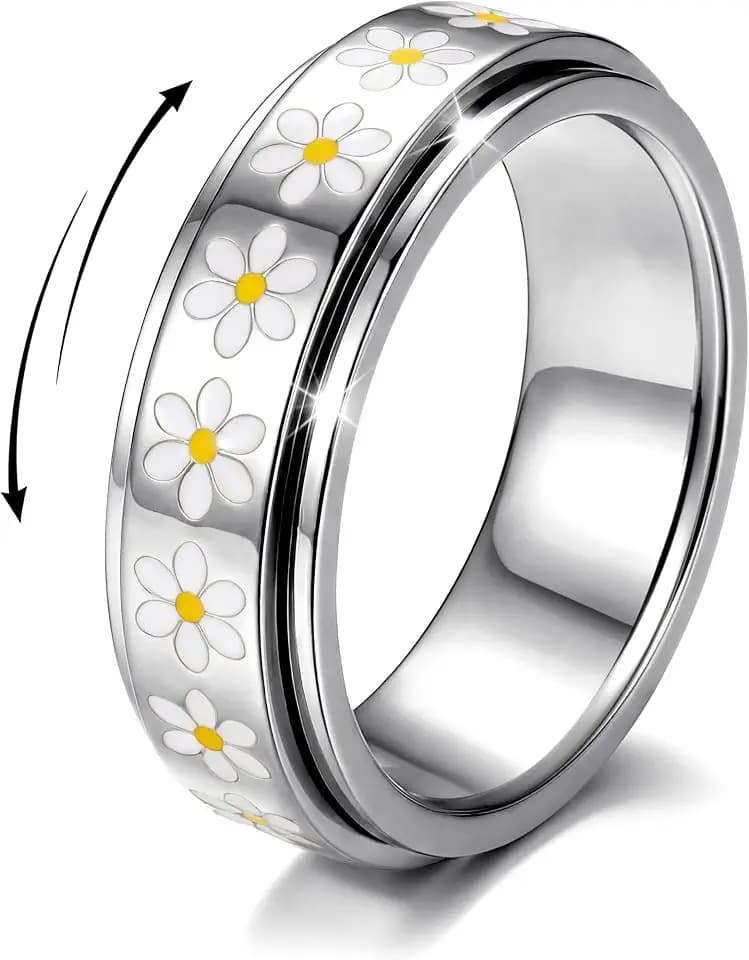 Dochais Anxiety Antistress Spinner Ringe Edelstahl Gold/Silber Gänseblümchen-Ring Damen Fidget Ring Band Modeschmuck Ringe für Damen Herren