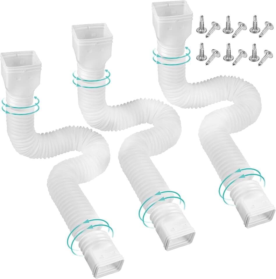 3 Pack Flexible Rain Gutter Downspout Extensions, Extendable 21-58", White