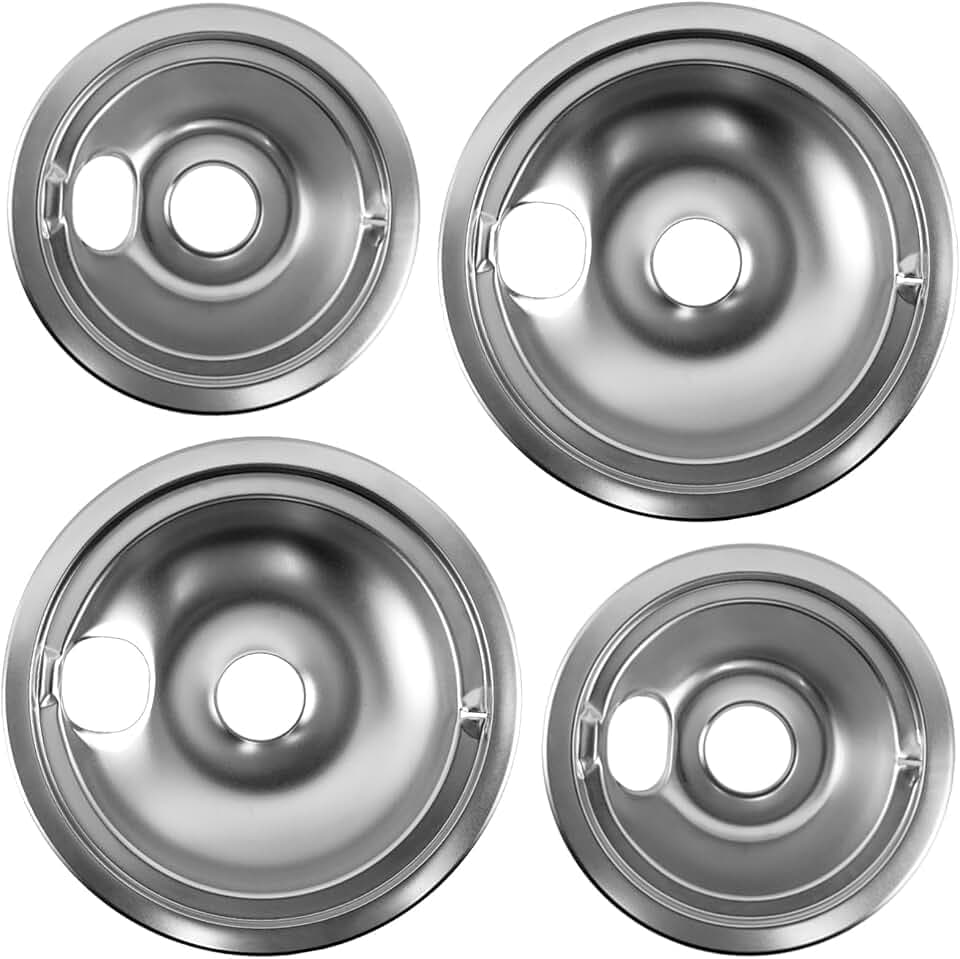 WB31T10010 WB31T10011 Chrome Drip Pans Set (4 Pack) 2x6" & 2x8"