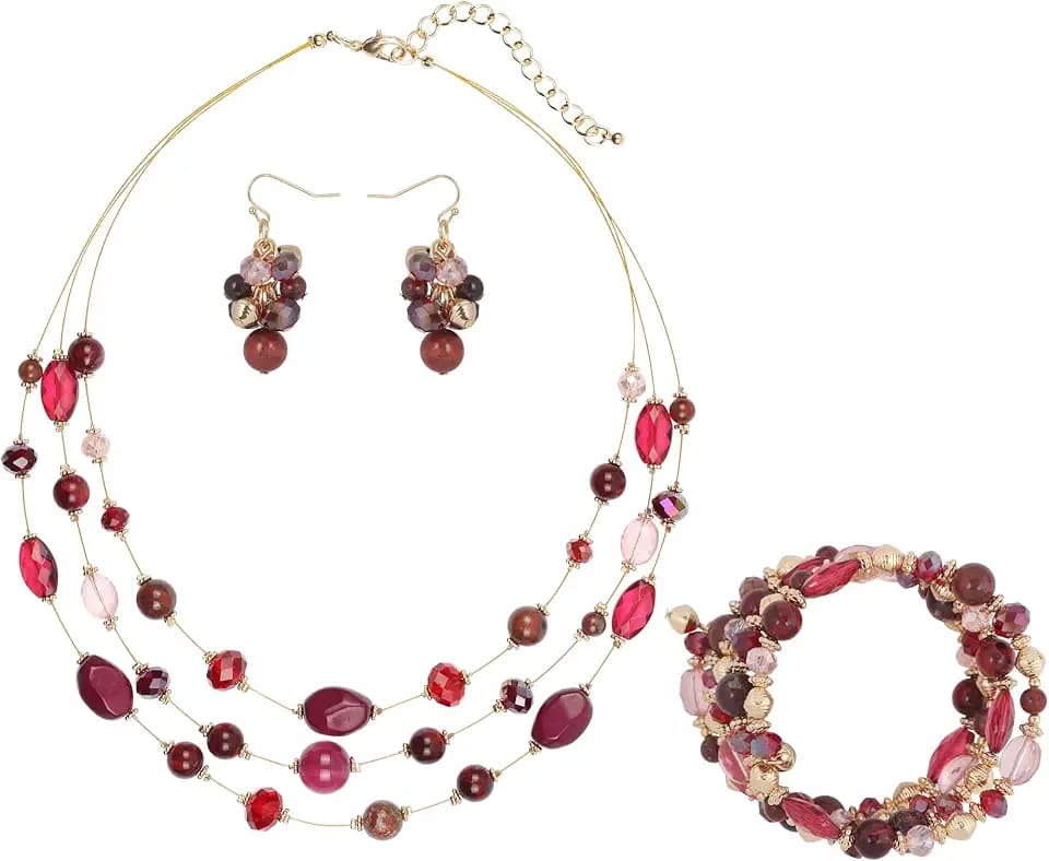 Coiris 3 Layers Illusion Wire Beaded Statement 19.5" Necklace for Women