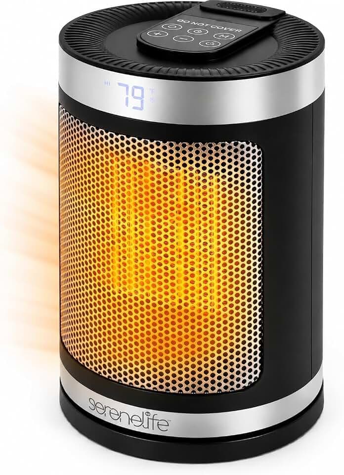 SereneLife Smart Heizlüfter 1500W PTC Keramik, Leise & Energiesparend, WiFi Thermostat, Fernbedienung, Timer, Kippschutz