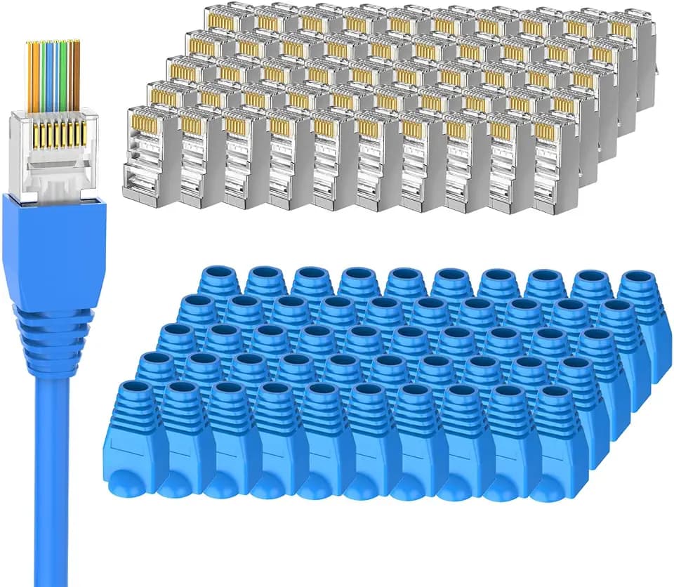 Brileine 50-Pack Cat 6 Shielded Pass Through RJ45 Connectors