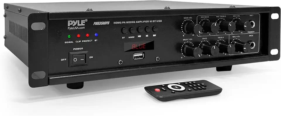 Pyle Bluetooth PA Mixing Amplifier - 500W Home Audio Rack Mount Stereo Power Amplifier, Digital LED Display, USB/AUX/Mic, Optical/Coaxial, AC-3, 70V/100V Output - PMX3500PH