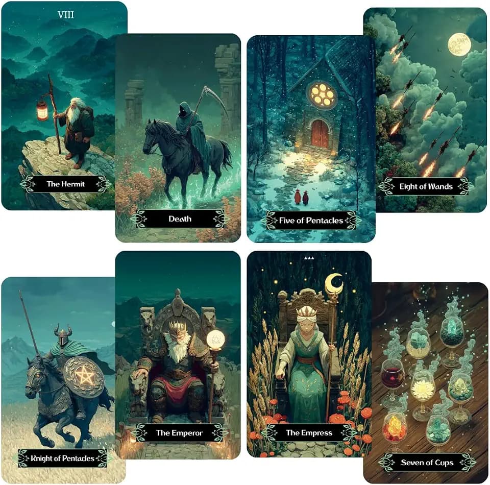 CRAFTERIAN Emerald Night Tarot Deck – 78 Card Classic Tarot Cards with Emerald Foil Edges, Guidebook Included, Fantasy Tarot Artwork, Premium Cardstock, Gift Box
