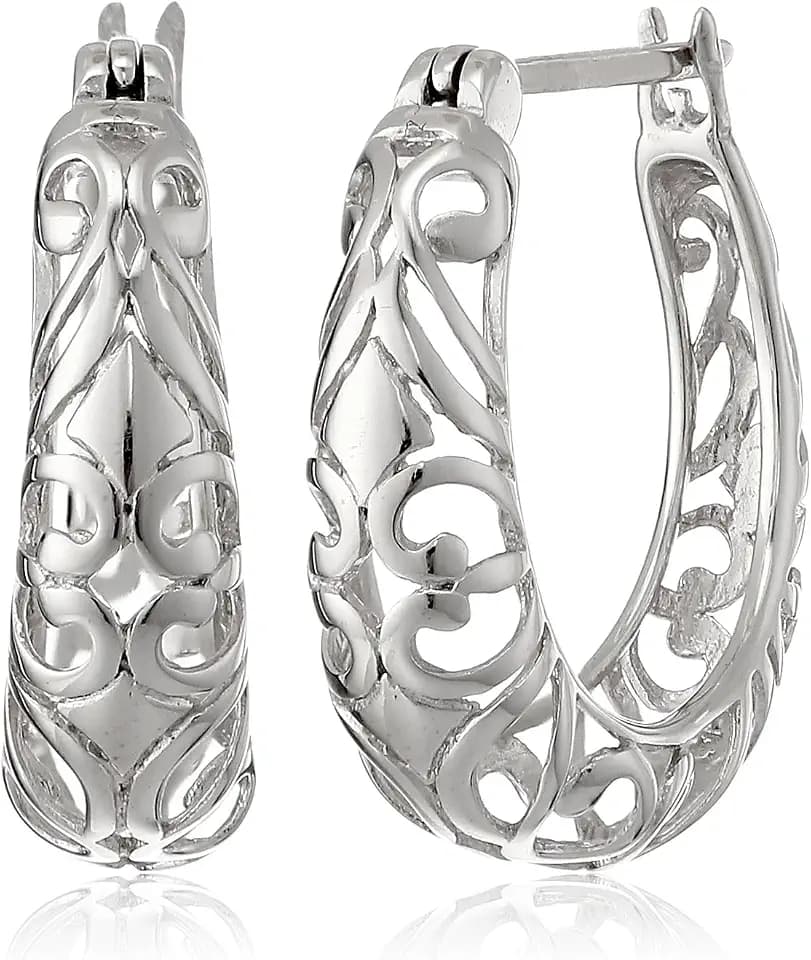 Amazon Collection Open Filigree Swirl Hoop Earrings in Sterling Silver