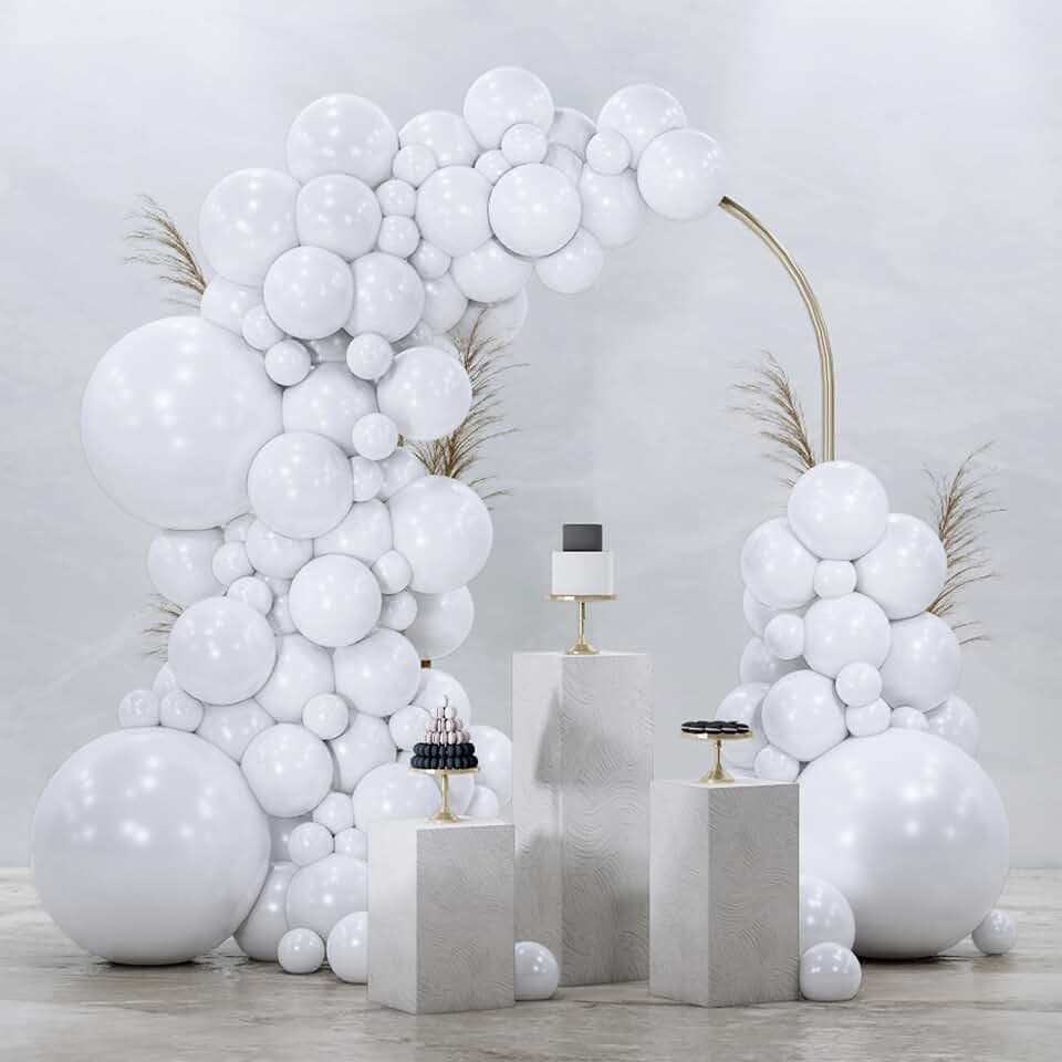 PartyWoo White Balloons 128pcs Matte White Latex Balloons Different Sizes