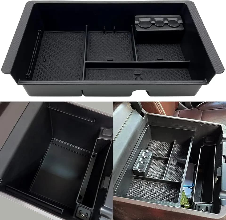 Center Console Organizer Tray Compatible with 2014-2018 GMC Sierra Accessories, (2015-2020) Yukon/Chevy Tahoe Silverado Suburban, Armrest Storage Box Replaces 22817343(Black)