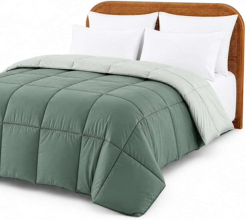 Modern Threads Comforter Duvet Insert, Reversible Quilted Down Alternative Comforter with Corner Tabs, All Season Bedding, King, Ivory/Sage Green