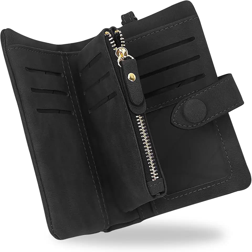 CONISY Small Wristlet Wallets for Women, Leather Bifold RFID Wallet with ID Window Zipper Coin Purse
