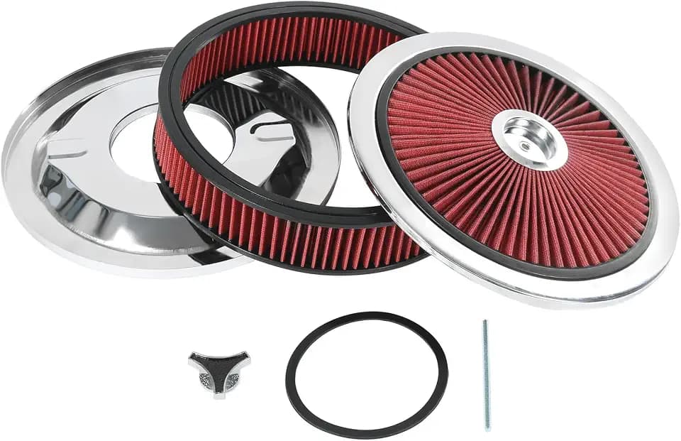 High Flow 14"x3" Round Air Cleaner filter Kit for Carburetor Red Chrome