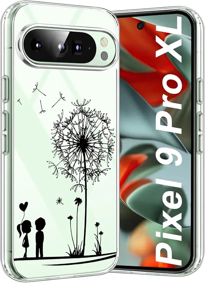 Google Pixel 9 Pro XL Handyhülle - Transparente Dünn Silikon Hülle Mit Dandelion Blumen Muster, Bunt Bumper Stoßfest Schutzhülle (A)