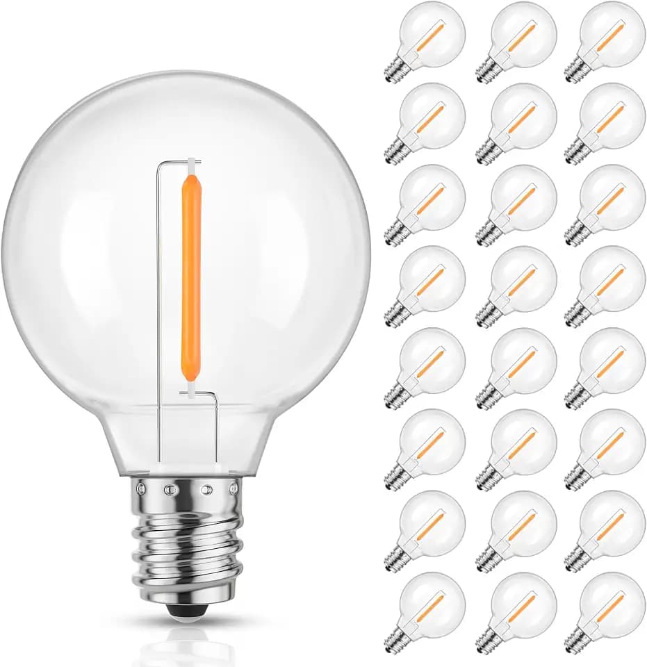 Mlambert 25 Pack G40 LED Replacement String Light Bulbs, E12 Base, 1W,2200K