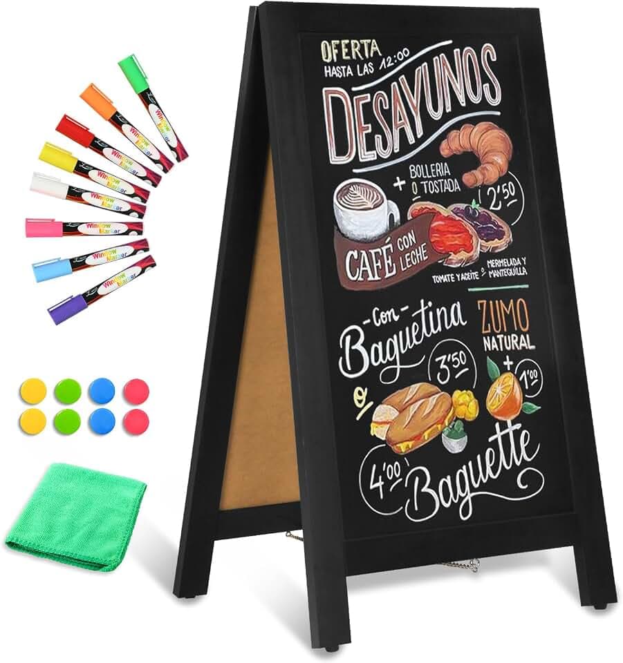 Wooden A Frame Sign, 40" x 20" Black Magnetic Sandwich Chalk Board