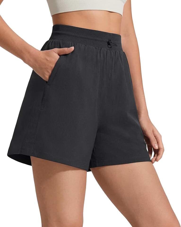 G4Free High Waisted Casual Athletic Shorts Women 3.5''-Adjustable Drawstring Workout Shorts with Zip Pockets