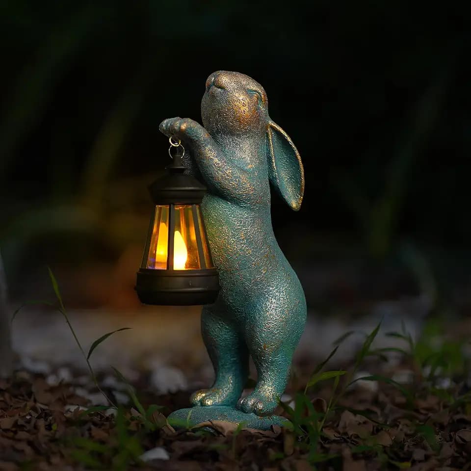 MININOVA Garden Statues Rabbit with Solar Lantern Outdoor Bunny Decoration