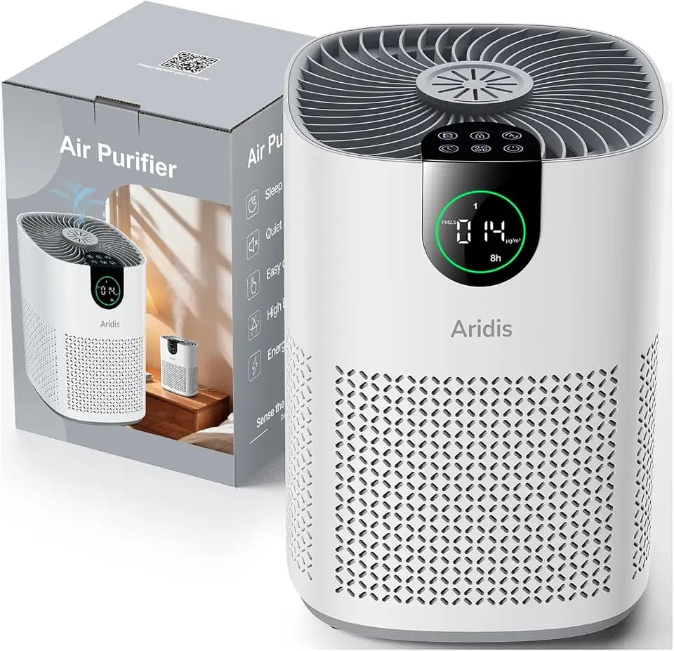 Aridis HEPA Luftreiniger Allergiker – Luftfilter für Schlafzimmer, Pollen, Allergien, Gerüche & Tierhaare, Air Purifier mit Aromatherapie, 7,2W, 3 Geschwindigkeiten, Geräuscharm Basismodell