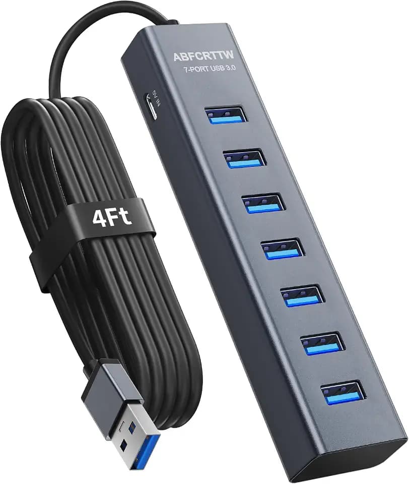 4FT 7-Port USB 3.0 Hub Multiport Adapter for Desktop, Laptop