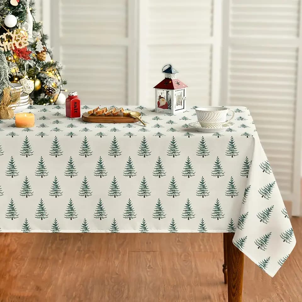 Horaldaily Christmas Tablecloth 60 x 84 Inch Rectangular Trees Green Boho