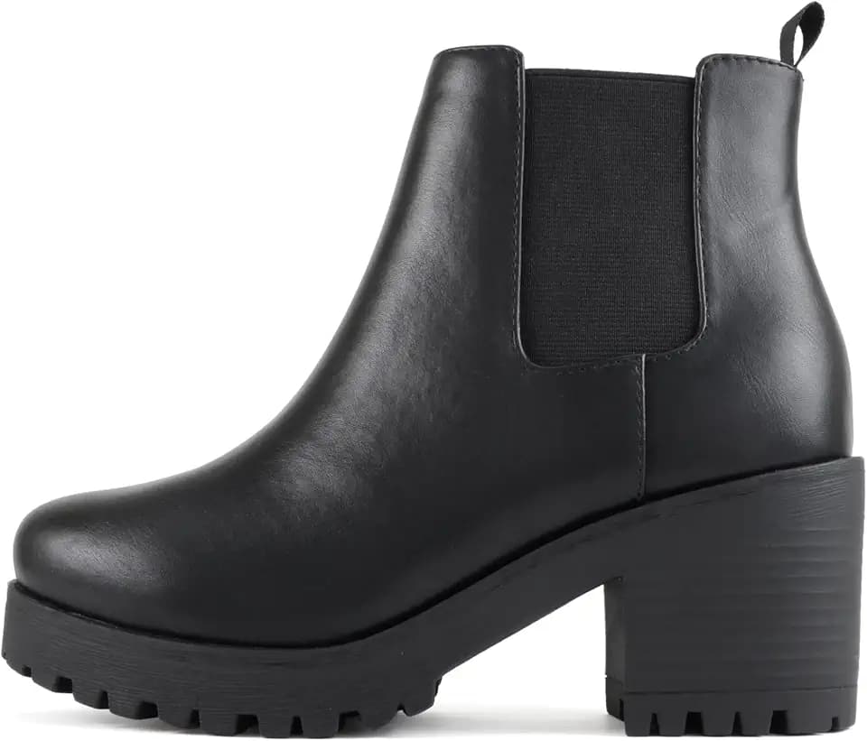 Soda Top Shoes Jaber Ankle Boot W Lug Sole Elastic Gore and Chunky Heel