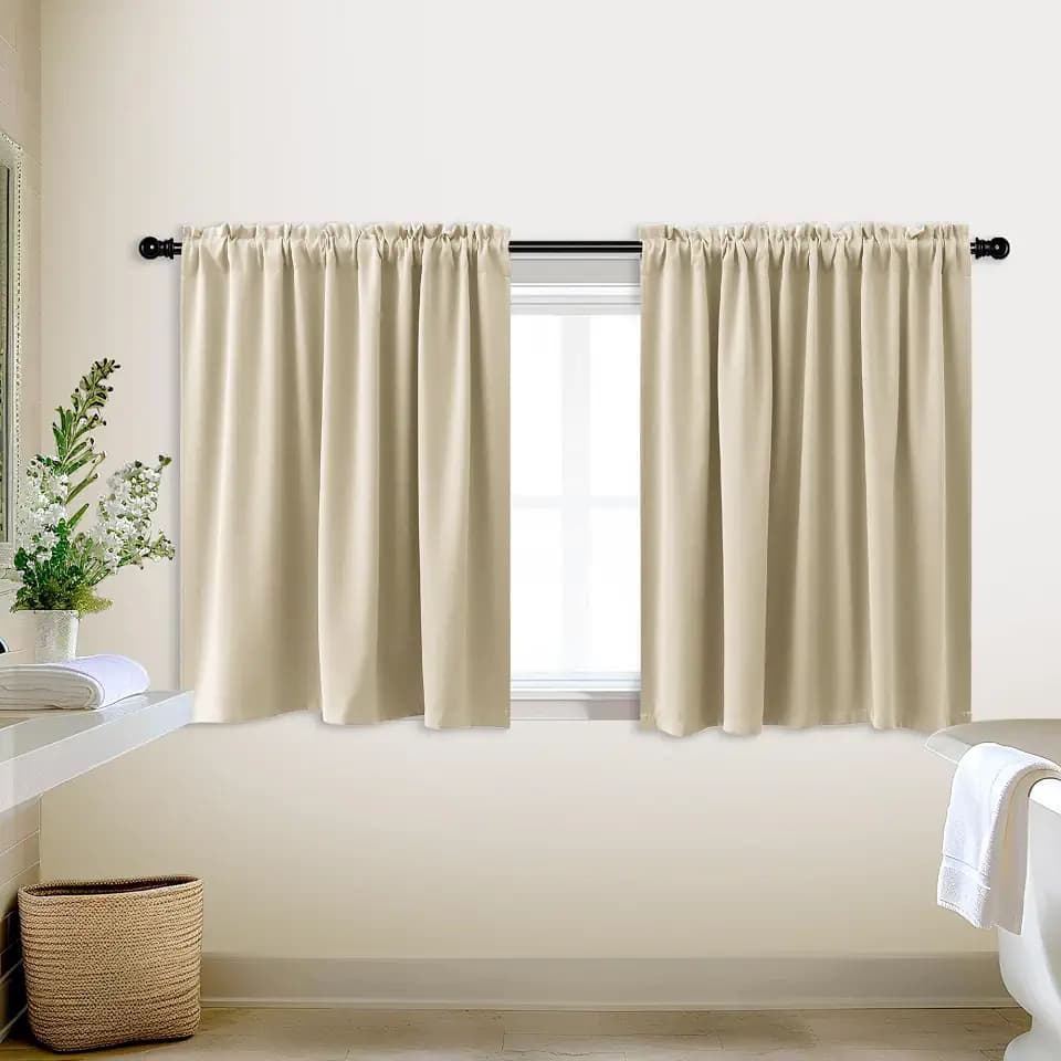 KOUFALL Small Window Curtains for Bathroom, Thermal Winter Insulated Short Curtain for Bedroom Kitchen, Wide 34 x Length 24 Inch,Beige