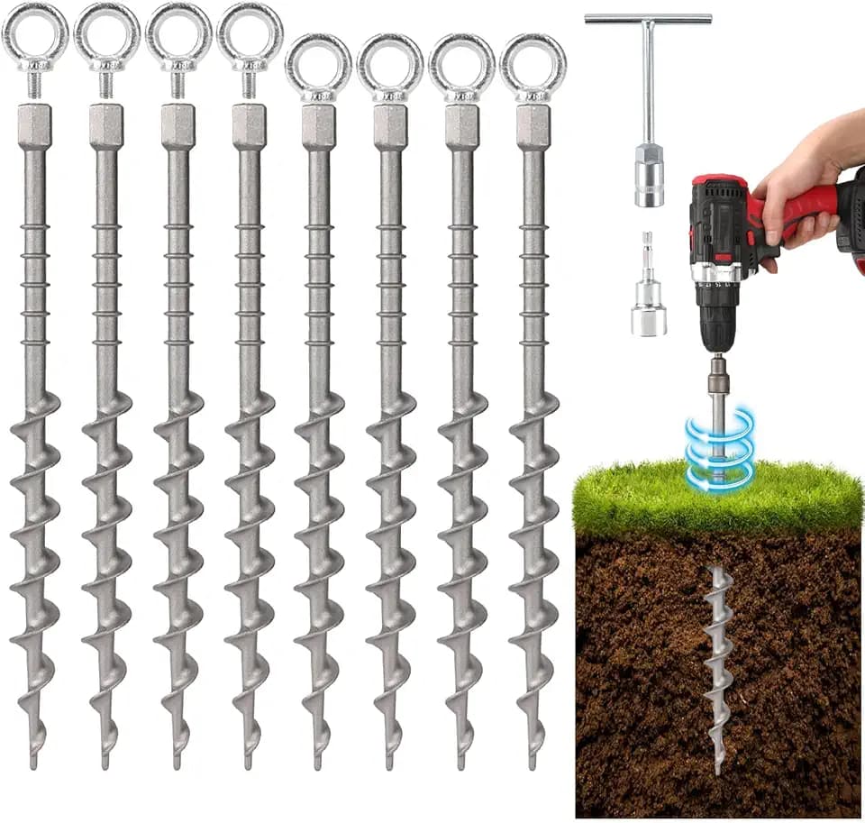 8 Pcs 14" Ground Anchors, Screw in Tent Stakes, Heavy Duty