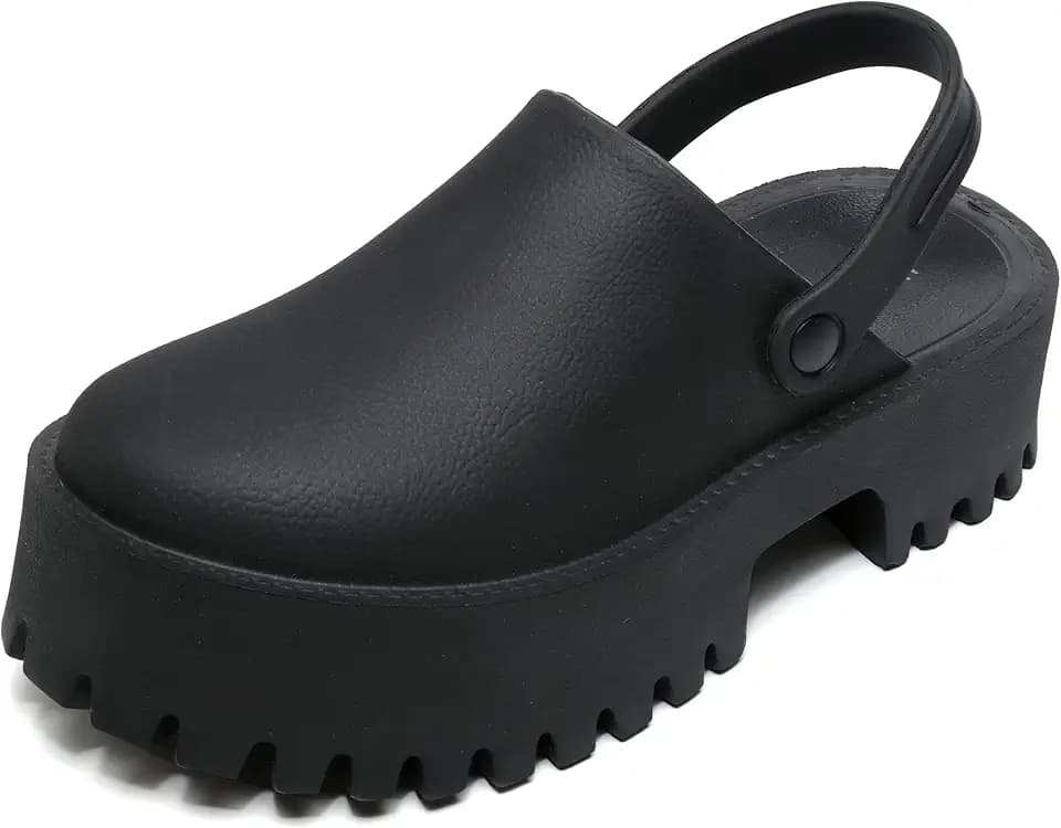 Women Platform Thick Soled Slippers,Beige Slip On Clogs Casual Non Home Lazy Waterproof Fashion Sandals (Black,11)